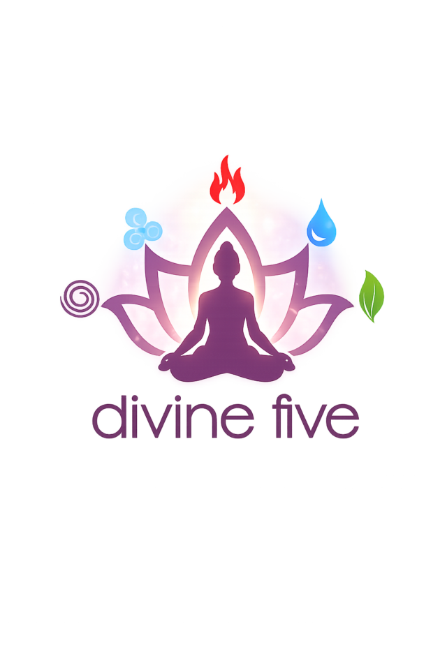 Divine five logo with elemental symbols
